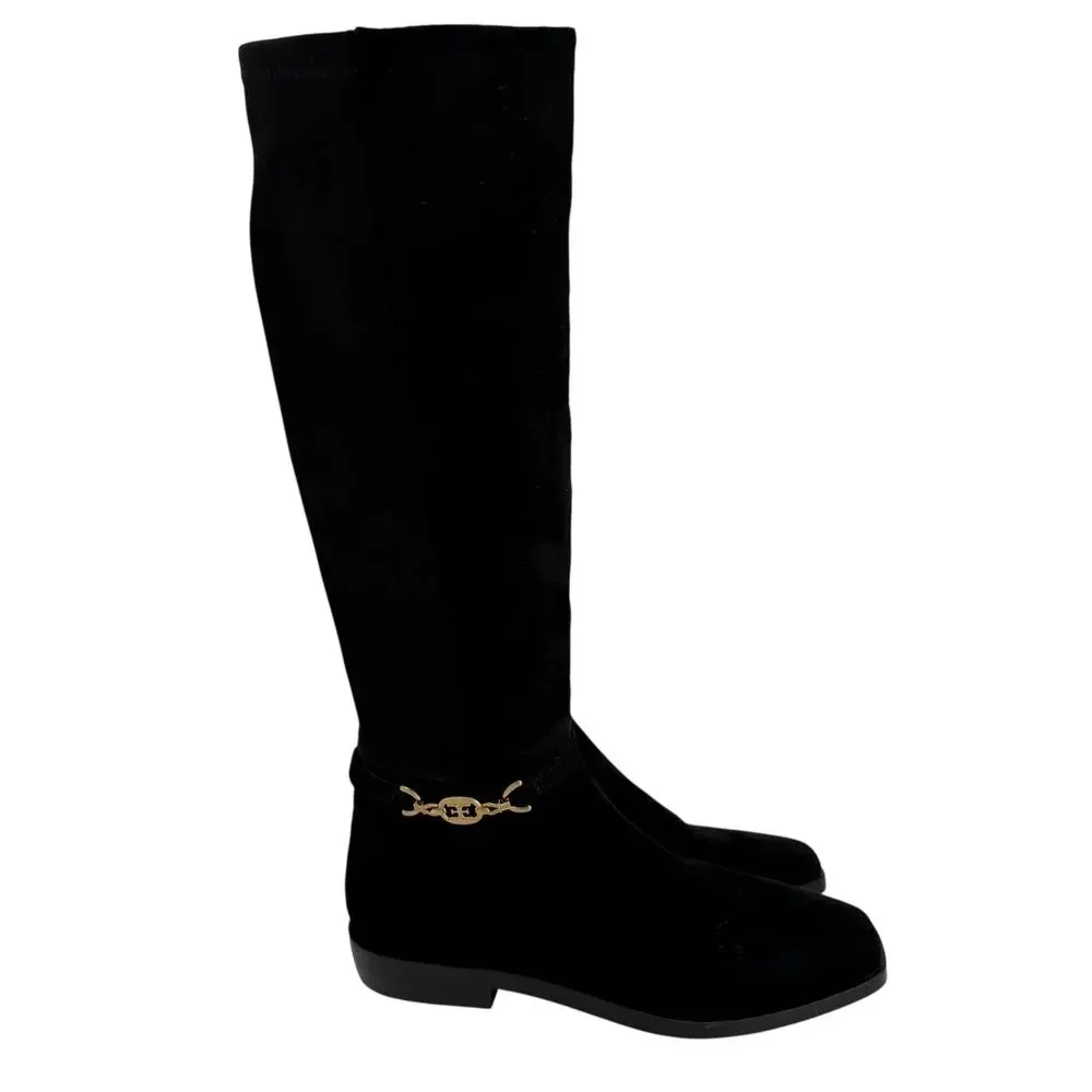 Sam Edelman Clive Black Knee High Suede Square Toe Stretch Boots Womens Sz 7